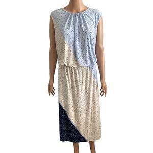 London Times Maxi Dress Womans 3X Plus Size Blue Speckle Print Sleeveless NEW